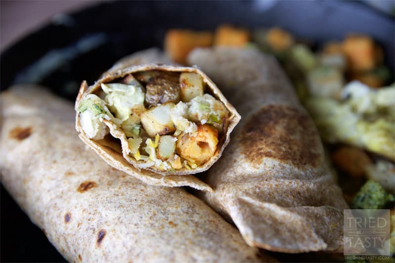 Veggie Lovers Breakfast Burritos // These veggie pancakes were absolutely perfect for breakfast burritos. The sweet potato, spinach, and broccoli veggie pancakes married wonderfully together within this breakfast burrito. | Tried and Tasty