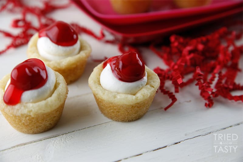 Mini Cherry Cheesecake Sugar cookie Cups by Tried and Tasty