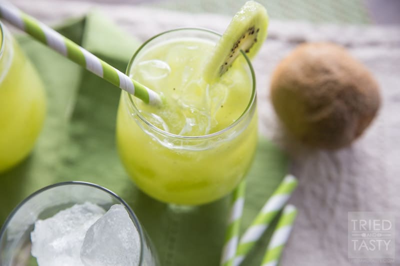 Cucumber Kiwi Agua Fresca | Looking for a delicious green drink made without any artifical coloring, soda, sherbet or ice cream? This Cucumber Kiwi Agua Fresca is PERFECT for you! It's all-natural, delicious, and really simple! Try this refreshing beverage today!  // Tried and Tasty