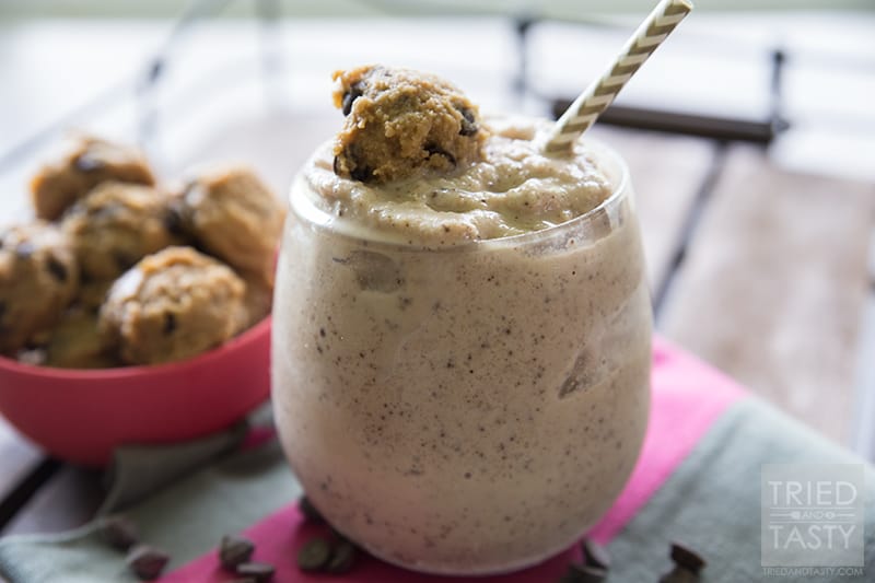 Gluten Free Cookie Dough Blizzard // If you're familiar with Dairy Queen Blizzards, you know how yummy they are. Ice cream, your favorite mix-in, and away you go with the most delicious shake around. However, the excess calories can be avoided with this tasty alternative. Made with gluten-free cookie dough bites, you'll be surprised that it's not the guilty indulgence you've had for years! | Tried and Tasty