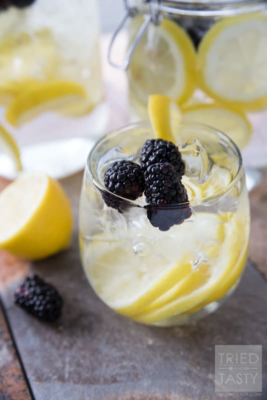 Blackberry Lemon Infused Water // If you haven't yet tried fruit infused water then you are missing out. This Blackberry Lemon Infused Water is more refreshing than I can describe. Plus, it's super simple to put together - you've got to give it a try! Great for the hot summer months, but still delicious any other time of the year. | Tried and Tasty
