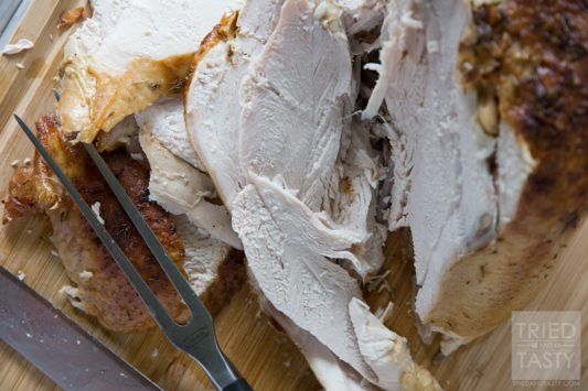 Parmesan Roasted Turkey // Lookiing for a juicy oven roasted turkey with a twist? This Parmesan Roasted Turkey is phenomenal and great for any holiday. Plus, the leftovers make great turkey sandwiches or filling for a hearty soup. | Tried and Tasty