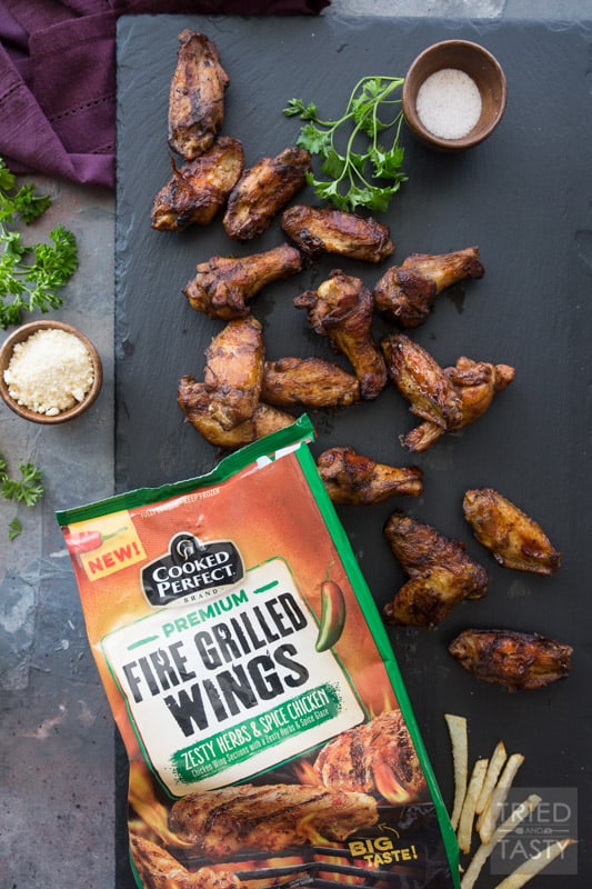 Game Day Wings 'n Parmesan Garlic Fries // Need a super bowl appetizer? Want some fun finger food that's sure to please a crowd? This power packed combo is sure to give you're guests exactly what they want! | Tried and Tasty